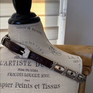 Nanni Italy Leather Belt Brown and Silver with solid brass Buckle pre owned